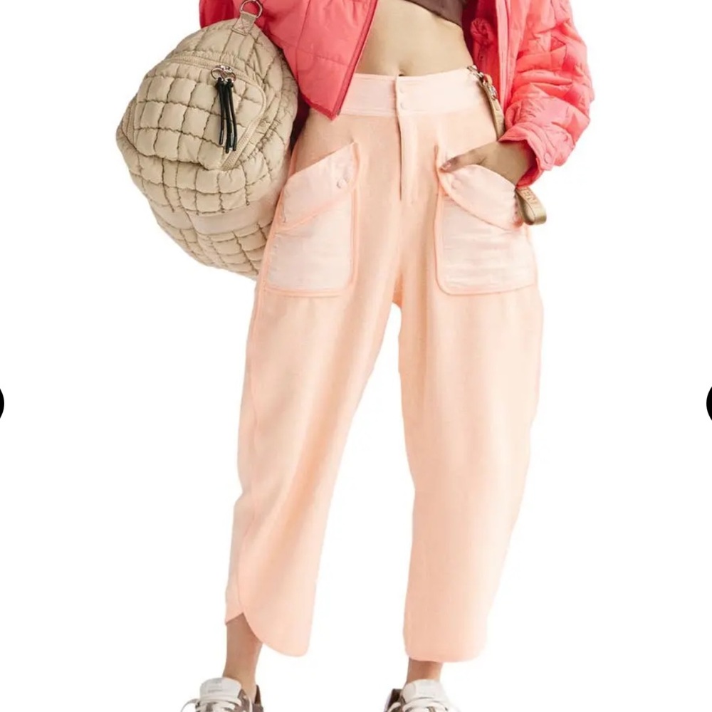 New FREE PEOPLE Timko Cotton-Blend Crop Pants - Pastel Peach Size Small